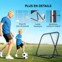 HOMCOM Filet de rebond de football rebondisseur de football ajustable pliable portable 4 piquets de fixations au sol filet de PE noir blanc 78 x 84 x 78 cm(m-4)