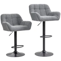 HOMCOM Taburetes de Bar 2 Piezas Diseño Retro Ajustable en Altura Tela con Aspecto de Terciopelo Gris + Negro(m-6)