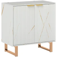 HOMCOM Buffet salon meuble de rangement style moderne con placard de 2 puertas acanaladas, estantería ajustable, patas de metal, blanco(m-1)