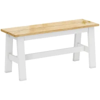 HOMCOM Banc pour 2 personnes, Banc en bois imitation chêne, barre transversale stabilisatrice, pour salon, salle à manger, couloir, bois d'hévéa, blanc(m-7)