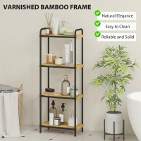 HOMCOM 4-Tier Bamboo Bathroom Storage Shelf, Freestanding Narrow Shelving Unit with Slatted Shelves for Kitchen Bathroom Living Room, 41.5 x 21.5 x 106 cm, Natural and Black(m-5)