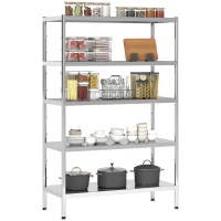 HOMCOM Estante de Cocina de 5 Niveles Ajustables en 13 Alturas Diferentes, en Acero Inoxidable, 91x40x139 cm, Plata(m-5)