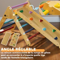 AIYAPLAY Triangle escalade enfants 3 en 1, rampe double-face pour grimper et glisser, charge 50 kg, 147x64,5x63cm, multicolore(m-6)