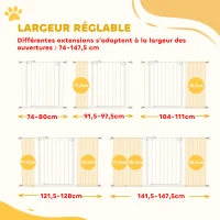 PawHut Barrière de sécurité animaux porte fermeture automatique système de double verrouillage sans perçage 3 extensions blanc(m-4)