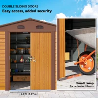 Outsunny 9 x 6ft Metal Garden Shed, House Hut Gardening Tool Storage with Ventilations, Sliding Door, Sloped Roof for Garden, Patio, Brown(m-6)