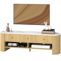 HOMCOM Mueble TV 140 cm, mueble televisor para pantalla de 65 pulgadas efecto mármol 3 cajones frentes acanalados efecto madera natural(m-7)