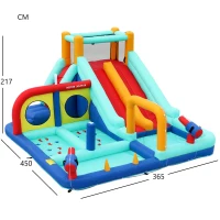 Castello d'Acqua Gonfiabile per Bambini con soffiatore, doppio scivolo, parete da arrampicata e pistola ad acqua, 365x450x217 cm, Blu(m-3)