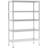 HOMCOM Estante de Cocina de 5 Niveles Ajustables en 13 Alturas Diferentes, en Acero Inoxidable, 91x40x139 cm, Plata(m-1)