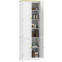 HOMCOM Freestanding 4-Door Kitchen Cupboard, Storage Cabinet Organizer with 4 Shelves, White(m-10)