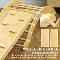 AIYAPLAY 4 en 1 Arche escalade enfants, chaise à bascule, rampe d'escalade double face et coussin, 168x49,5x39,5cm, bois naturel(m-6)