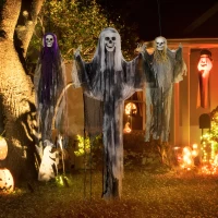 HOMCOM Set of 3 Hanging Skeleton Halloween Decorations, Scary Flying Ghost for Garden, Party, 90/110/170cm(m-6)