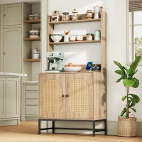 Buffet moderne, armoire avec portes doubles en rotin et espace de rangement, 80x40x160,5 cm , Couleur naturelle(m-7)
