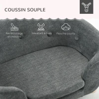PawHut Canapé lit panier chien chat sur pied design contemporain coussin moelleux amovible pieds bois massif dim. 70L x 47l x 30H cm gris anthracite(m-5)