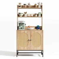 Buffet moderne, armoire avec portes doubles en rotin et espace de rangement, 80x40x160,5 cm , Couleur naturelle(m-9)