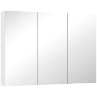 HOMCOM Armario de Baño con Espejo Armario de Pared con 3 Puertas Estantes Ajustables 91,5x11,5x65 cm Blanco(m-1)