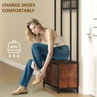 HOMCOM 5-In-1 Industrial-Style Hallway Tree - Brown/Black(m-7)