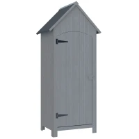 Outsunny Wooden Garden Storage Shed with 3 Shelves, Outdoor Tool Storage Cabinet with Tilt Roof and Lockable Door, 77.5 x 54.2 x 179.5 cm, Grey(m-1)