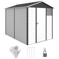 Outsunny 9x 6FT Metal Outdoor Garden Shed, Galvanised Tool Storage Shed w/ Sloped Roof, Lockable Door for Patio Lawn, Dark Grey(m-10)
