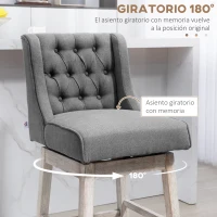 HOMCOM Juego de 2 Taburetes de Bar con Respaldo Taburetes Altos de Cocina Giratorios 180° Patas de Madera 46x57x101 cm Gris(m-5)