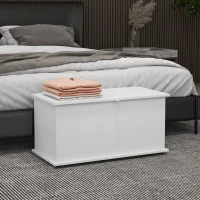 HOMCOM Coffre de rangement, banc de rangement avec couvercle rabattable et charnières de sécurité, 80 x 40 x 40 cm, blanc(m-8)