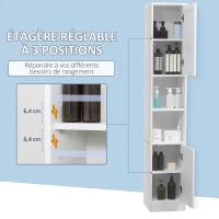 kleankin Armoire salle de bain haute, meuble de rangement colonne avec miroir, 2 portes, étagères réglables, 30x28x170cm, blanc(m-5)