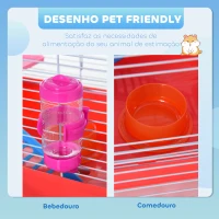 PawHut Gaiola para Hamster com Comedouro Bebedouro Rampa Ropa de Exercício para Pequenos Animais  47x30x27cm Branco e Vermelho(m-4)