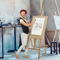 HOMCOM Cavalletto per Pittura Treppiede con Supporto per Tela Regolabile in Legno di Faggio, 65x68x174-230 cm(m-7)