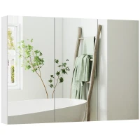HOMCOM Armario de Baño con Espejo Armario de Pared con 3 Puertas Estantes Ajustables 91,5x11,5x65 cm Blanco(m-11)