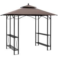 Outsunny 2.5 x 1.5m BBQ Tent Canopy Patio Outdoor Awning Gazebo Party Sun Shelter - Coffee(m-10)
