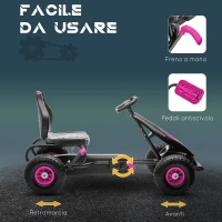 HOMCOM Go Kart a Pedali per Bambini 5-12 Anni con Sedile Regolabile, in Metallo e PP 121x58x61 cm, Rosa e Nero(m-5)