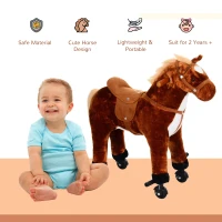 HOMCOM Plush Walking Horse Ride On Toy with Wheels and Realistic Sounds Rocking Horse for Girls Boys 2+ Years Old, 50cm Tall, Brown(m-5)