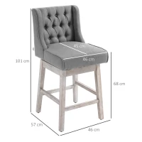 HOMCOM Juego de 2 Taburetes de Bar con Respaldo Taburetes Altos de Cocina Giratorios 180° Patas de Madera 46x57x101 cm Gris(m-3)