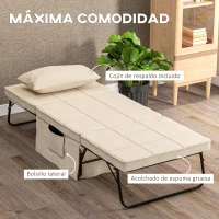 HOMCOM Sillón Cama Tapizado en Lino con Respaldo Ajustable de 5 Niveles Almohada Acolchada 75x80x74 cm Crema(m-7)