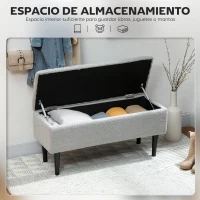 HOMCOM Banco Almacenaje Plegable Capacidad de 57 L 95x38x45 cm Tapizado en Borreguito Pie de Cama para Salón Dormitorio Gris(m-4)