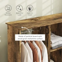 HOMCOM Open Wardrobe Double Mobile Storage Shelves Organizer W/6 Wheels-Rustic Brown(m-4)
