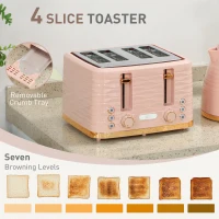 HOMCOM 3000W 1.7L Kettle & 4 Slice Toaster, Kettle and Toaster Set with 7 Browning Controls and Crumb Tray, Light Pink(m-5)