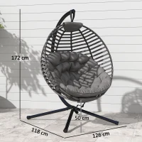 Outsunny Hängesessel mit Gestell, Eiförmiger Hängeschaukel mit weichem Sitzpolstern,faltbar Hängematte für den Außenbereich Schaukelsessel Indoor Outdoor, Terrasse, Garten, Grau(m-3)