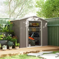 Outsunny 7ft x 4ft Lockable Garden Metal Storage Shed Storage Roofed Tool Metal Shed w/ Air Vents Steel Grey(m-11)