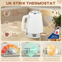 HOMCOM Stainless Steel Kettle and Toaster Set, 1.7L 3000W Rapid Boil Jug Kettle with UK Strix Thermostat, Limescale Filter, 4 Slice Toaster with 7 Browning Controls, Crumb Tray, White and Silver Tone(m-5)