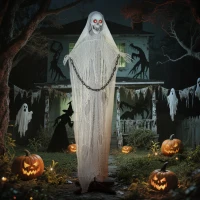 Outsunny 183 cm Life Size Halloween Animated Skeleton Grim Reaper with Glowing LED Eyes, Scary Halloween Decorations, Battery Operated, Indoor Party Props(m-8)