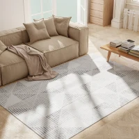 HOMCOM Modern Area Rug, Geometric Pattern Non-Slip Washable Rug, Soft Floor Carpet for Living Room, Bedroom, Dining Room, Home Office, 230 x 160 cm, Grey(m-9)