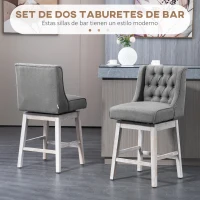 HOMCOM Juego de 2 Taburetes de Bar con Respaldo Taburetes Altos de Cocina Giratorios 180° Patas de Madera 46x57x101 cm Gris(m-4)