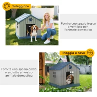 PawHut Casetta per Cani Taglia Media da Esterno Impermeabile con Base Rialzata e Finestre, 85x79x82 cm, Grigio(m-6)