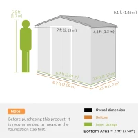 Outsunny 7ft x 4ft Lockable Garden Metal Storage Shed Storage Roofed Tool Metal Shed w/ Air Vents Steel Grey(m-3)