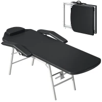 HOMCOM Portable Massage Table, 3 Section Adjustable Beauty Bed, Foldable Massage Bed with Face Hole, Recliner Chair with Removable Headrest and Armrests for Spa, Lash, Tattoo, Black(m-11)