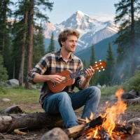 HOMCOM Ukelele Soprano para Principiantes con 4 Cuerdas de Nylon Ajustables Juguete educativo 53x17,5x6,2cm Marrón(m-2)