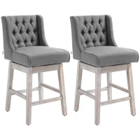 HOMCOM Juego de 2 Taburetes de Bar con Respaldo Taburetes Altos de Cocina Giratorios 180° Patas de Madera 46x57x101 cm Gris(m-1)