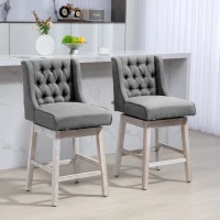 HOMCOM Juego de 2 Taburetes de Bar con Respaldo Taburetes Altos de Cocina Giratorios 180° Patas de Madera 46x57x101 cm Gris(m-2)