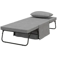 HOMCOM Sillón Cama Tapizado en Lino con Respaldo Ajustable de 5 Niveles Almohada Acolchada 75x80x74 cm Gris(m-11)