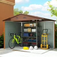 Outsunny Cobertizo de Jardín Exterior 4,84m² 278x195x215cm con 2 Puertas y 4 Ventanas para Almacenamiento de Herramientas Natural(m-9)